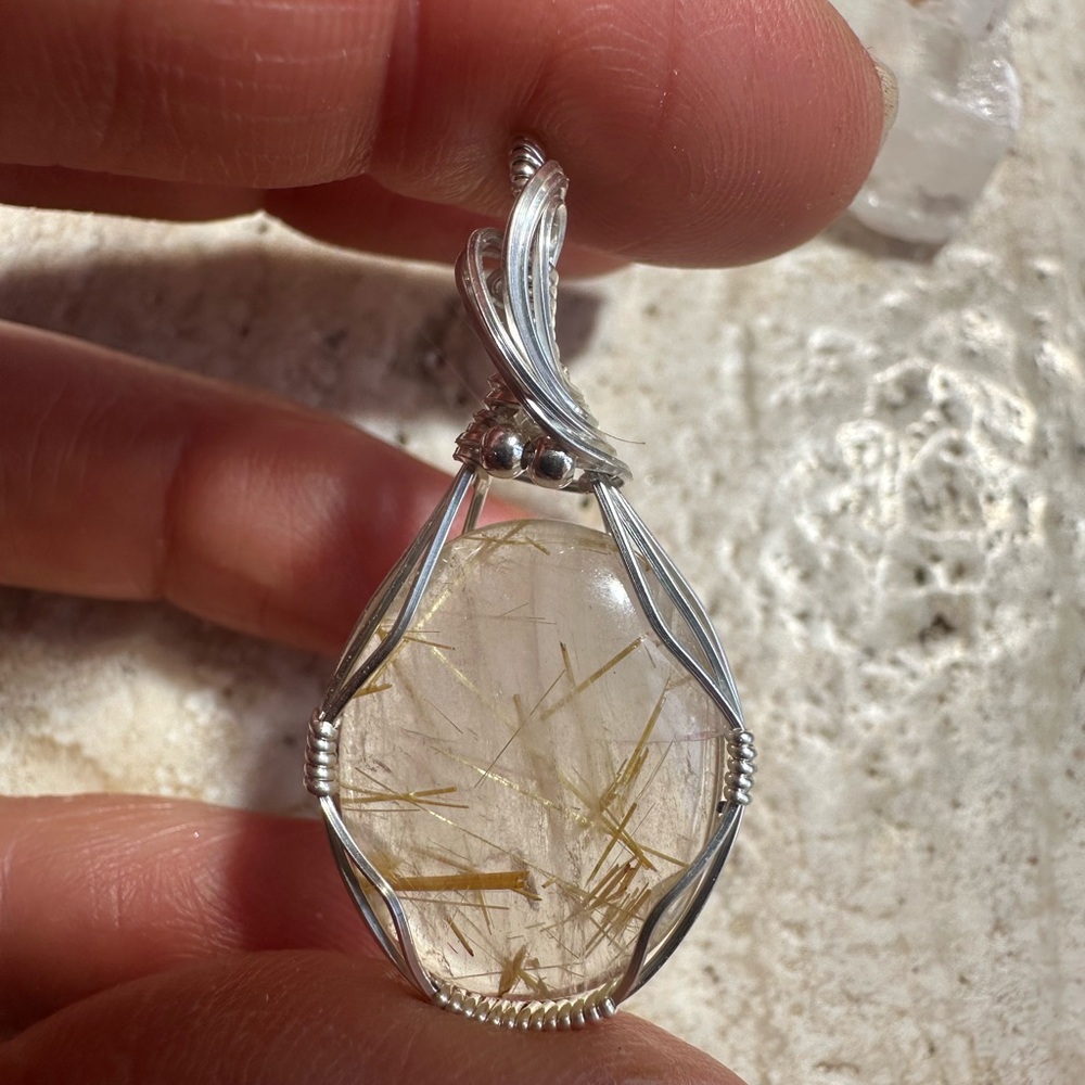 Sterling Silver Rutilated Quartz Necklace Pendant - Picture 4 of 8